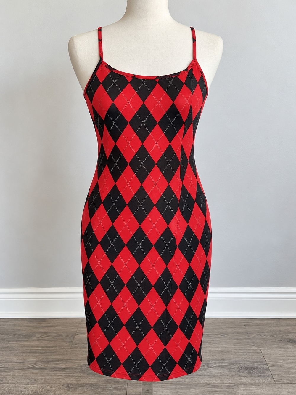 Derek Heart Red and Black Argyle Slip Dress